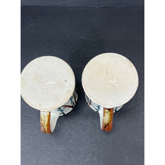 Vintage Pottery Thrown Mugs 2 Set CoffeeTea Retro 90s Hand Painted Boho - Picture 6 of 8